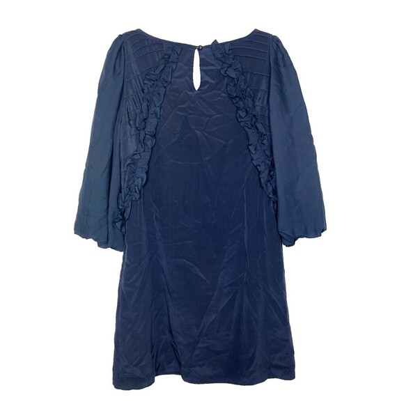 TIBI Dress Women Size 2 Navy Blue 100% Silk Long Sleeve Ruffle Detail Keyhole - Picture 5 of 5